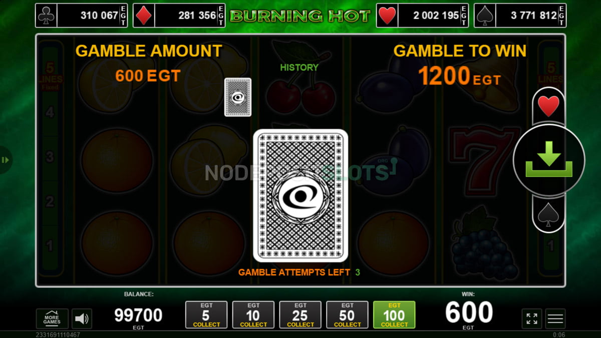100 Burning Hot Gamble feature