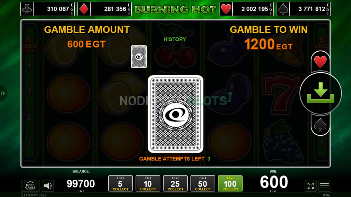 100 Burning Hot Gamble feature