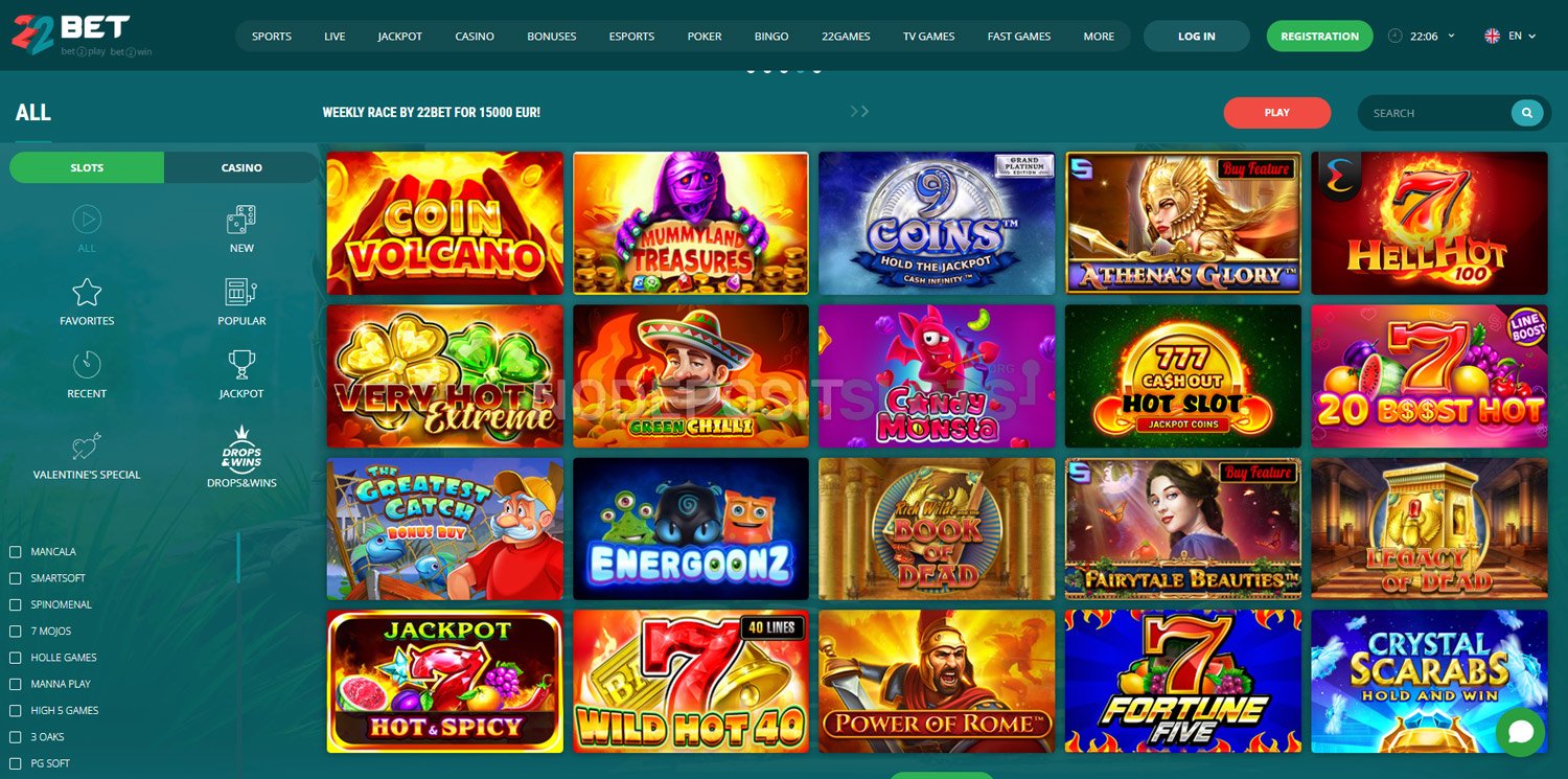 22bet Slots Section
