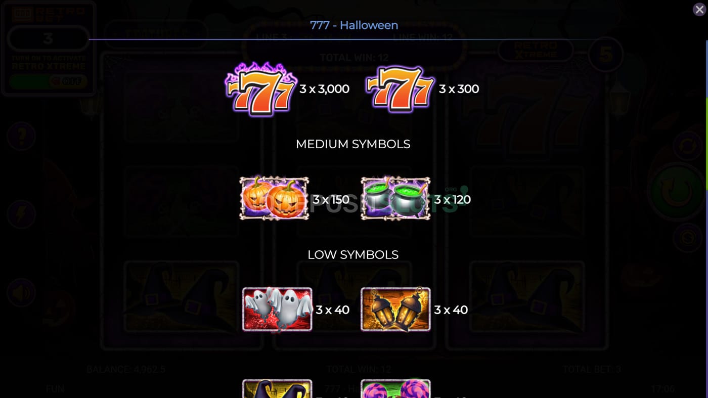 777 Halloween Slot - Paytable