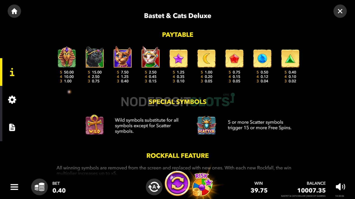 Bastet & Cats Deluxe Slot - Paytable