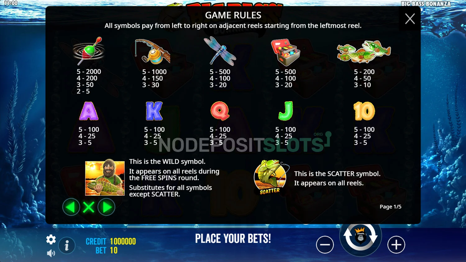 Big Bass Bonanza - slot Paytable