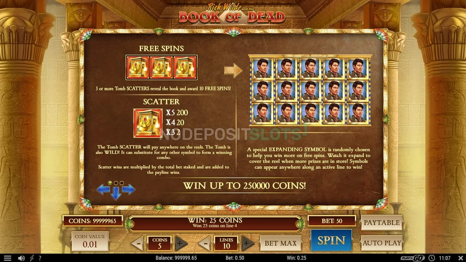 Book of Dead - Paytable