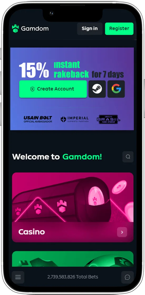 Gamdom mobile preview