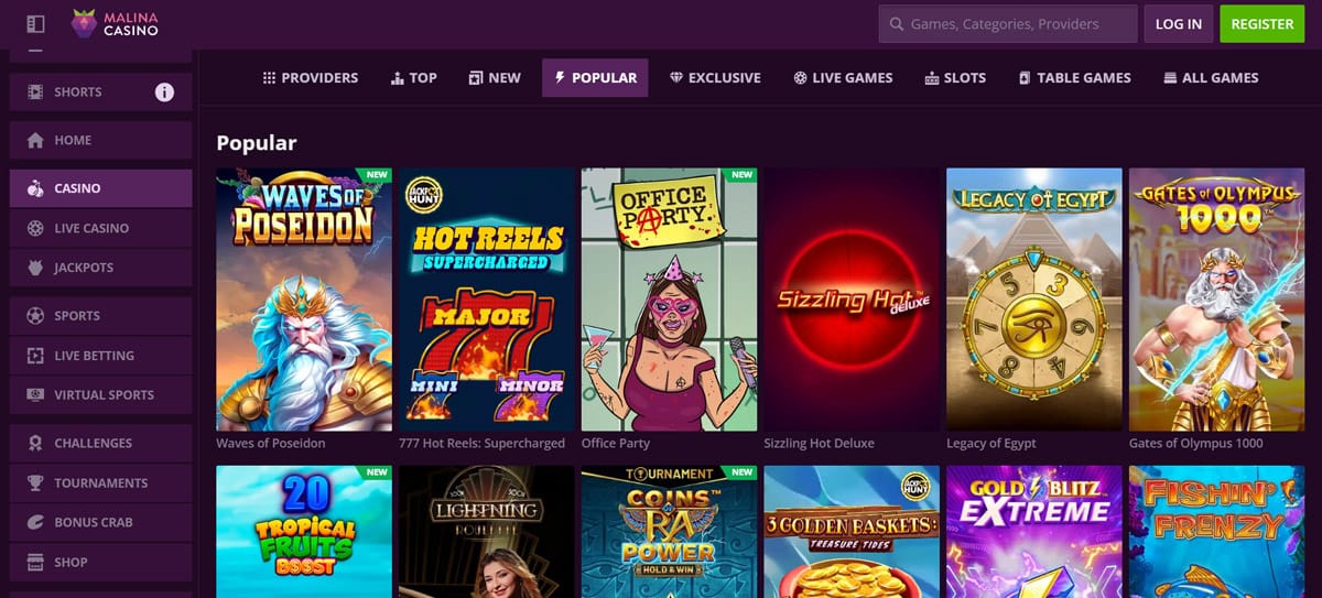 What is the popular game at Malina Casino?