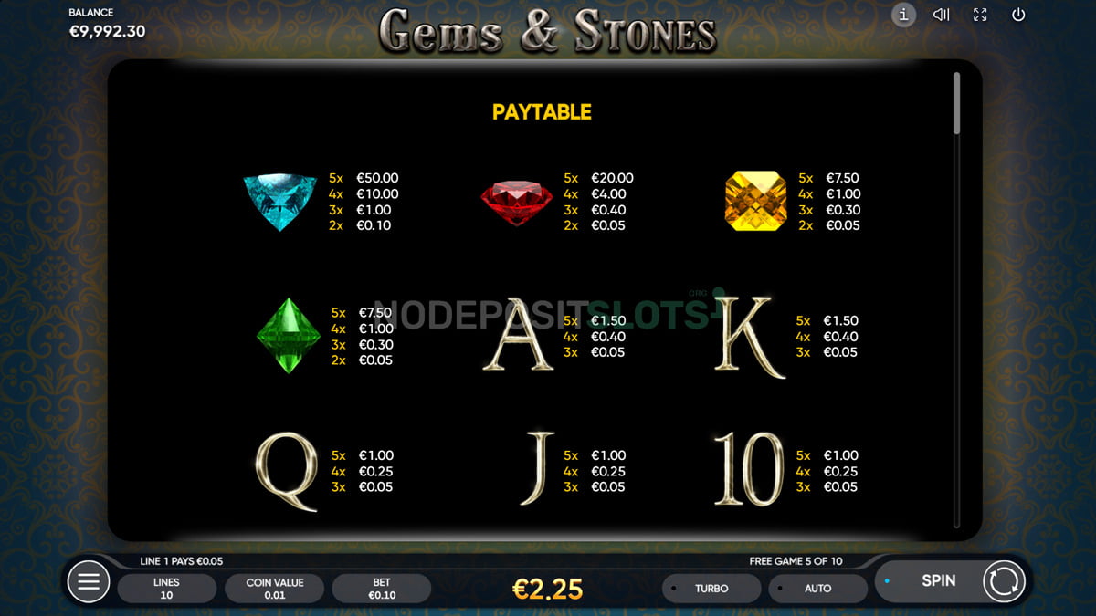 Gems & Stones Slot - Free Spins
