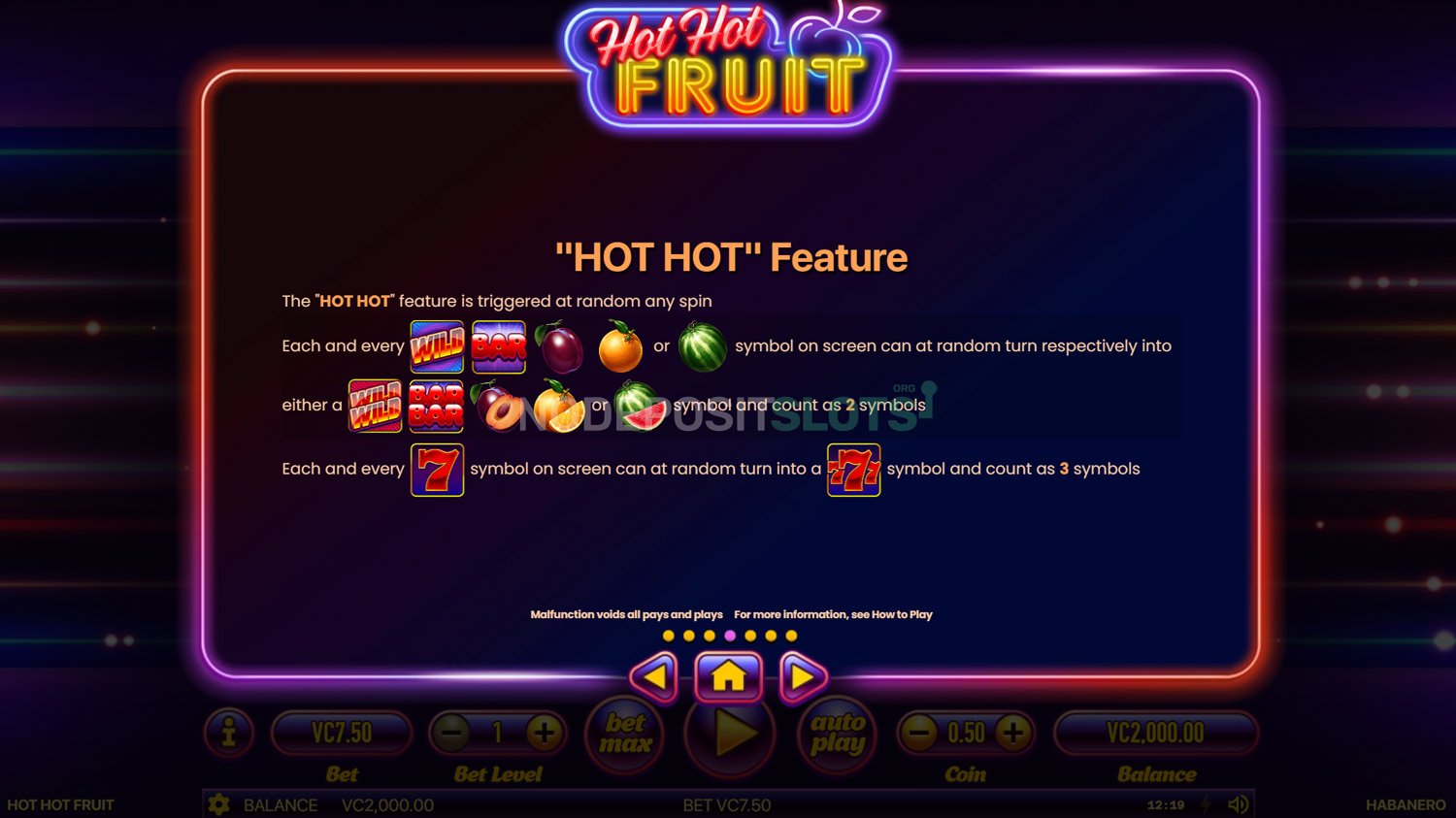Hot Hot Fruit Slot - Paytable