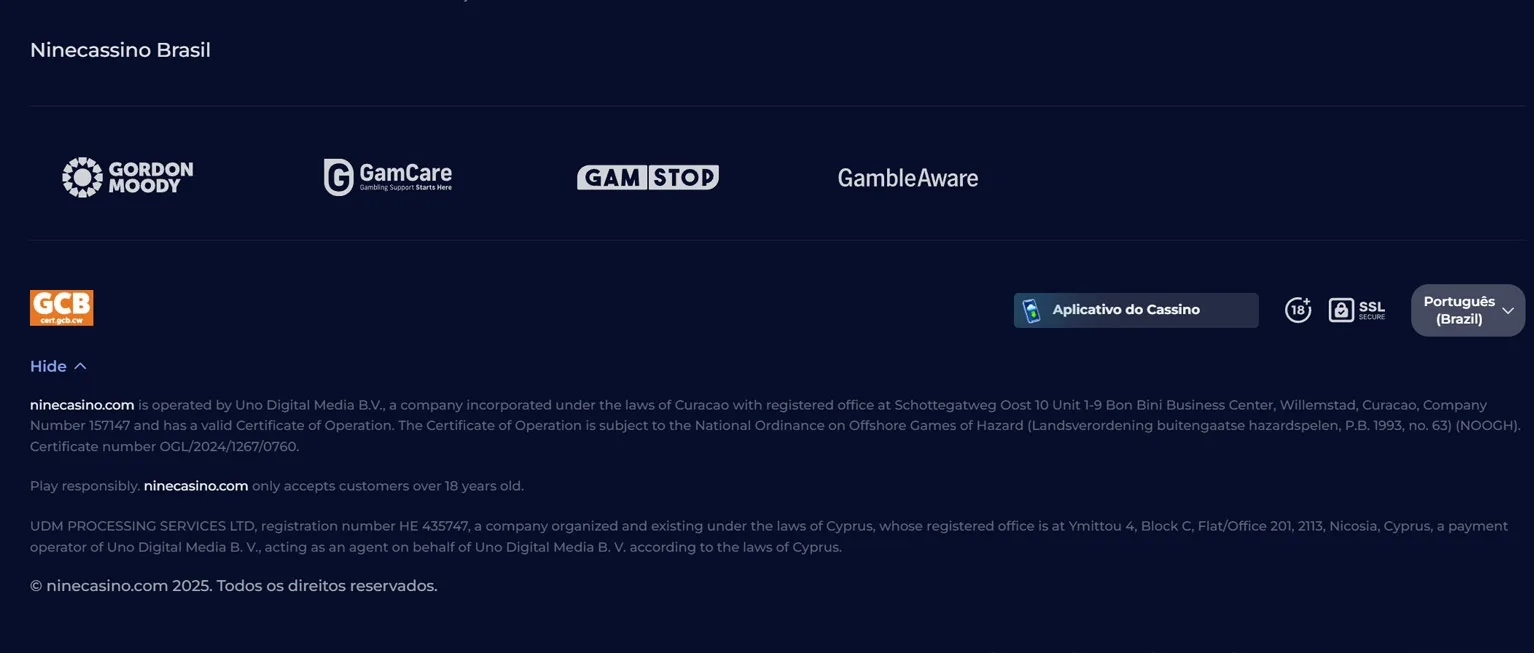 Regulamentações NineCasino