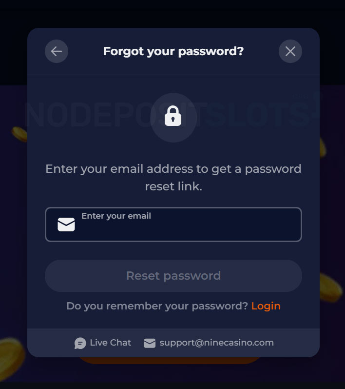 Recovering Password - Nine Casino