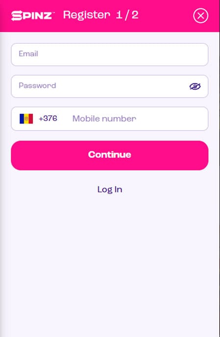 How to register spinz casino