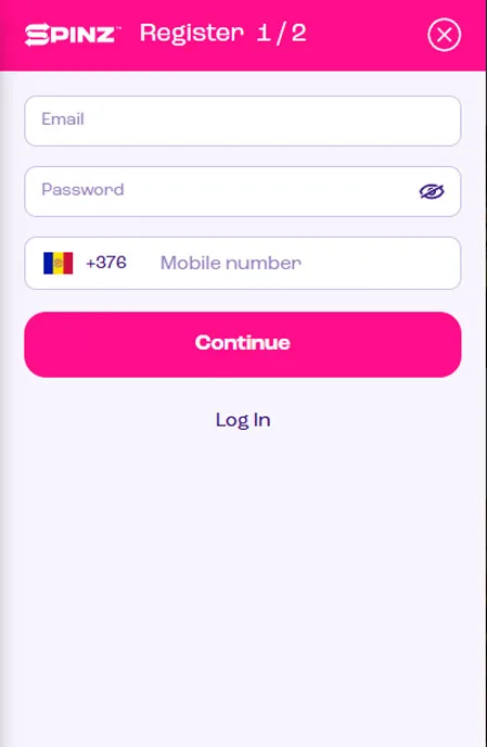 How to register spinz casino