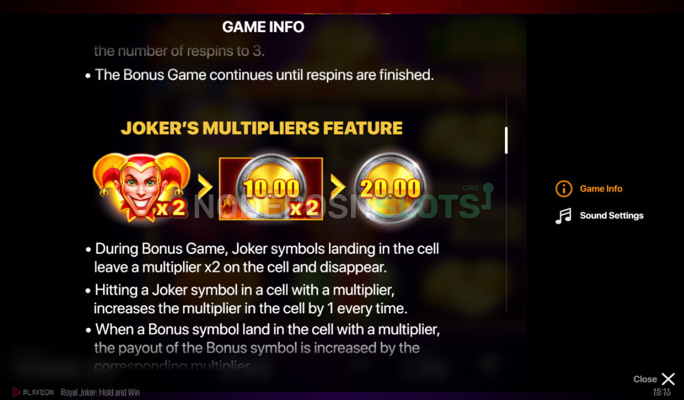 Royal Joker: Hold and win - Paytable