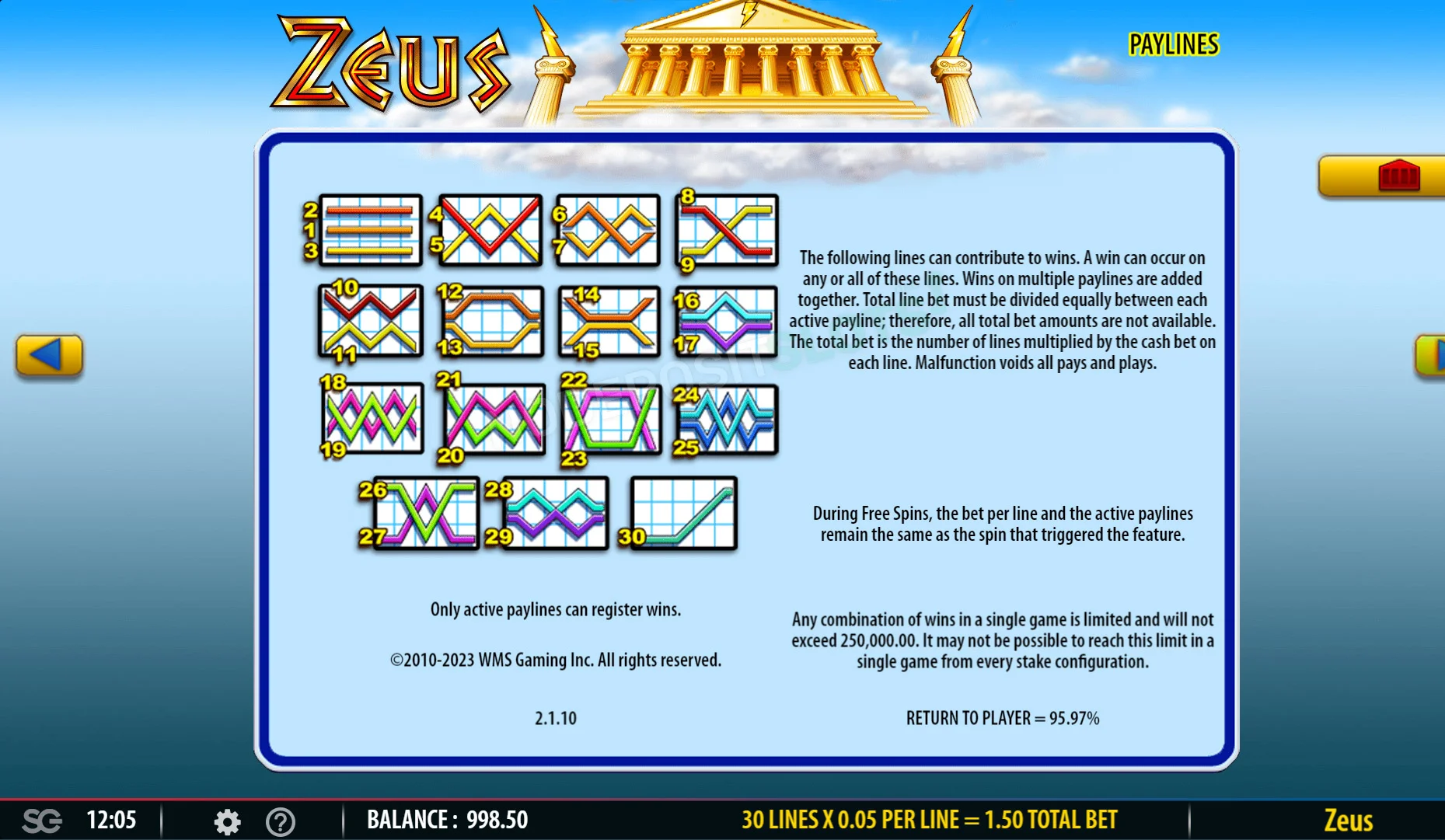 Zeus Slot Paylines